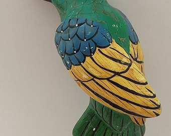 Vintage Chalkware Colorful Parrot Bird Decor