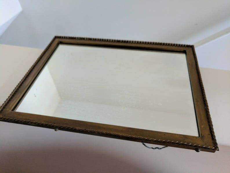 Vintage Mirror Brass Wall Hanging Patina Image 0