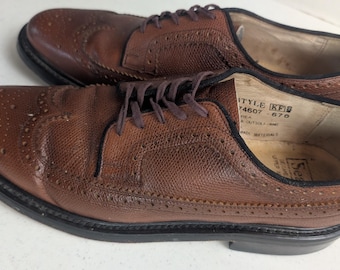 Vintage Sears Brogue Wingtip Shoes: Men's Brown Leather Oxfords, Size 10D