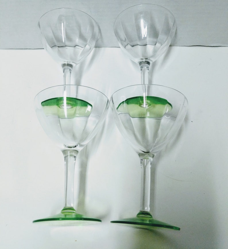 Cocktail Glass Set Martini Glass Set Green Stem Glasses Fluted Etsy