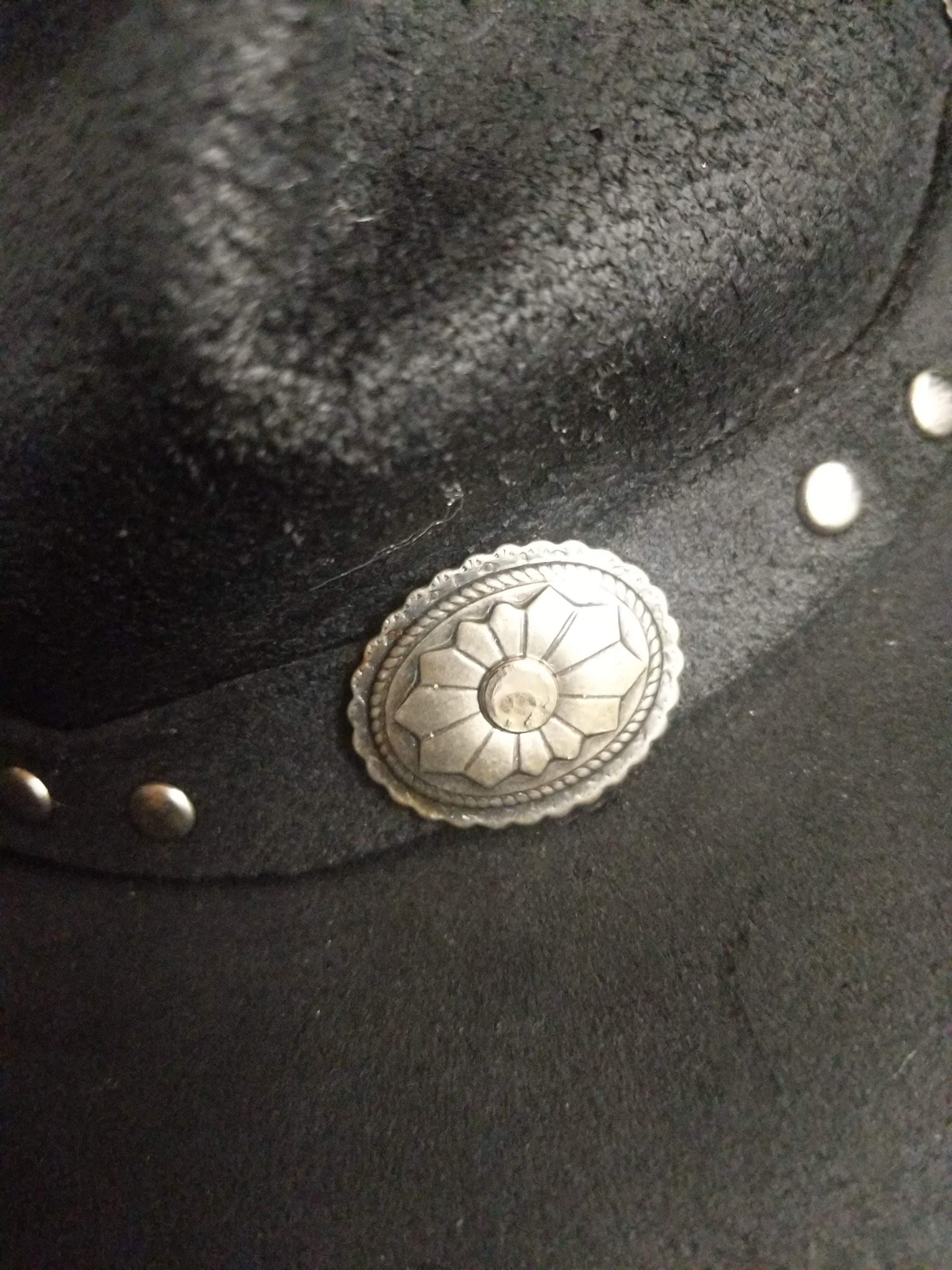 Hat Suede Minnetonka Black Leather Western Silver Studded 