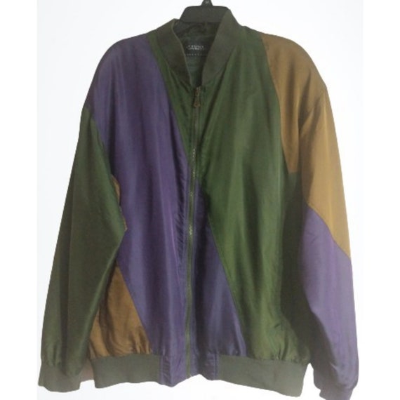 Mens 1990s Color block Jacket Silk Washable