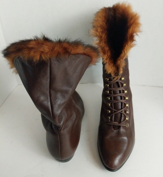 Granny Boot Italy Fur Trim Boots Brass Lug