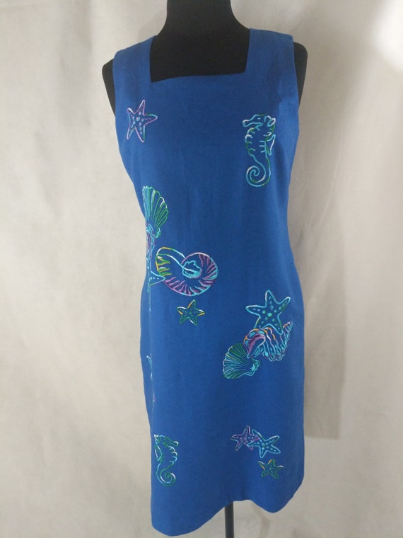 Betsy Lauren, Linen Blend Dress, Cobalt Blue