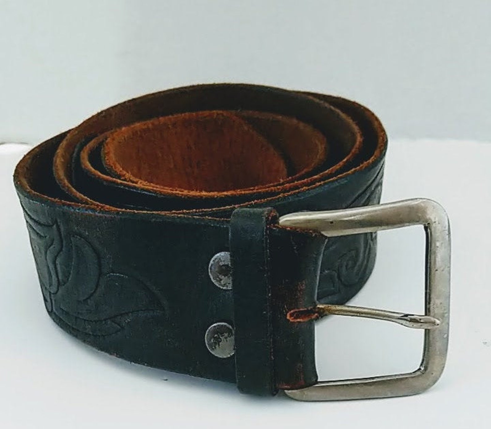Cowboy Belt Tooled Leather Belt Mens Western Cowhide - Etsy