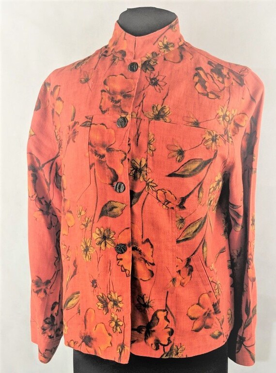 Floral Shirt Jacket Linen Mandarin Collar a3
