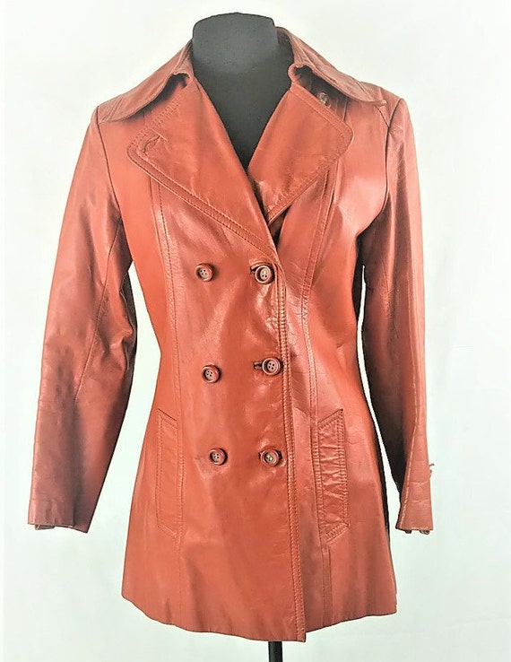 Boho Jacket Leather Trench Wide Lapel 1970s Hippie