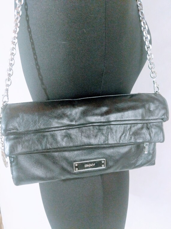 Vintage Shoulder Bag, DKNY Black, Convertible Pur… - image 7