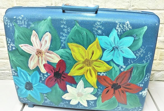 Painted Luggage Storage Suitcase Decor Recycled Artist Signed 