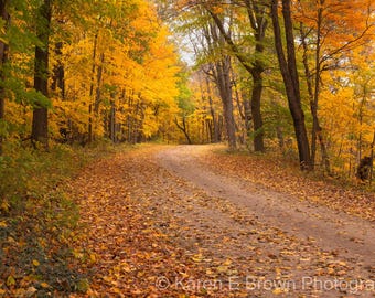 Autumn Road Photography, Michigan Fall Landscape Art Print