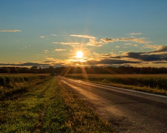Michigan Sunset Photography Print, Rural Landscape, Golden Light