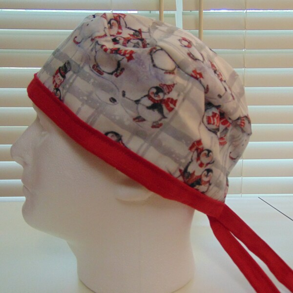 Snowman and penguins Skull style scrub hat