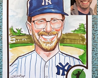 Baseball, Sports Color Caricature, Birthday Gift, Personalized Unique, Drawing from photo Yankees Angels Giants Dodgers Red Sox Cardinals