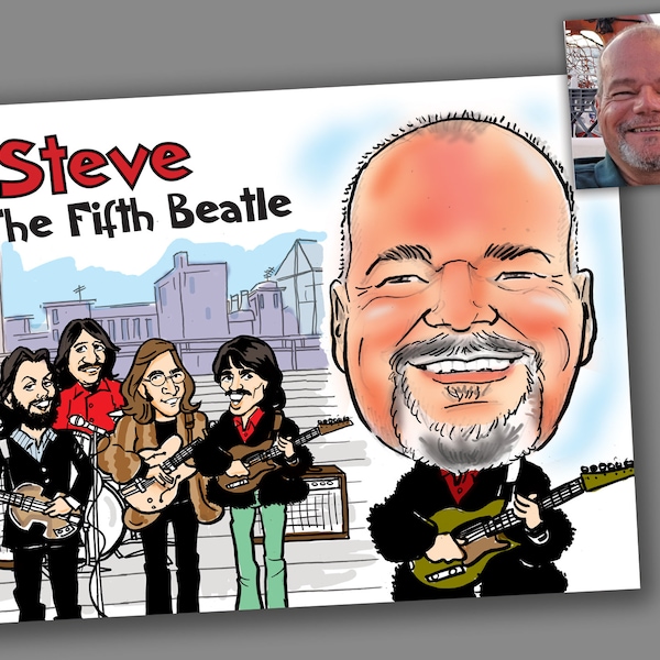 BEATLES, Color Caricature, Birthday Gift, Personalized Drawing, Drawing from photo.