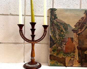 Vintage wood candlestick holder