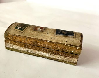 Vintage wood Florentine stamp container