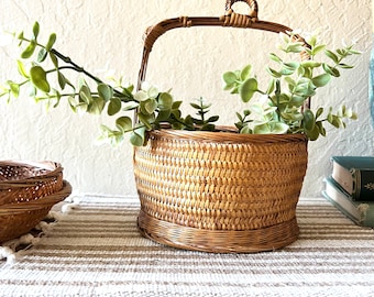 Vintage small wicker woven asian basket