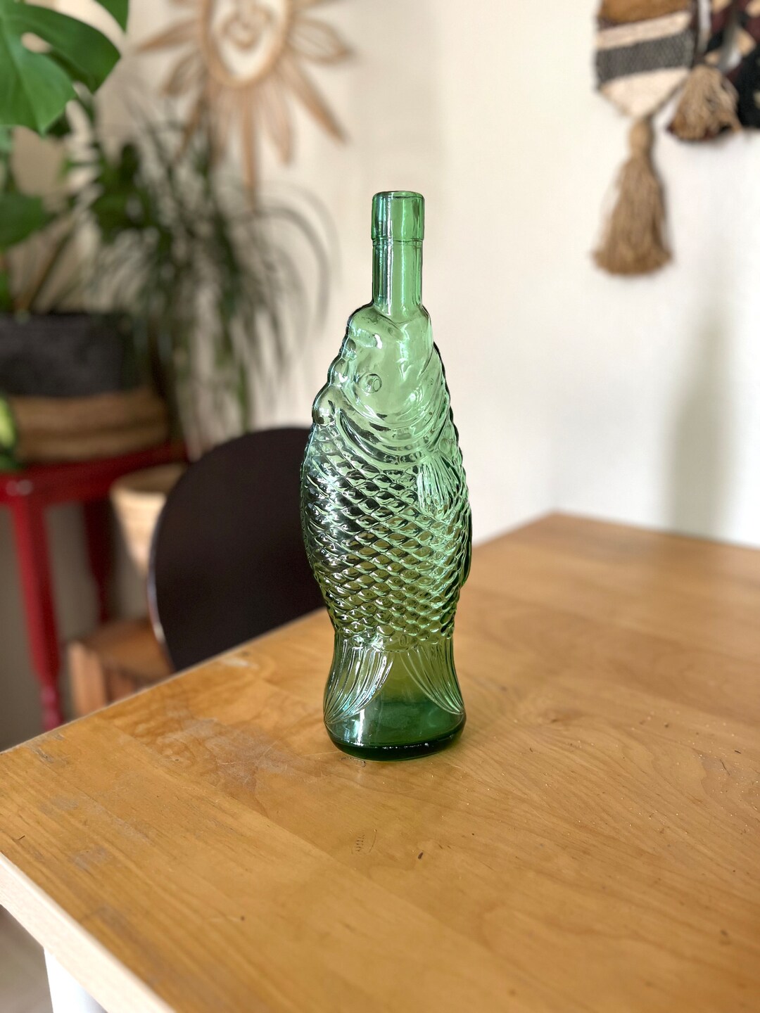 Vintage Green Glass Fish Bottle by Cevin Decanter Etsy