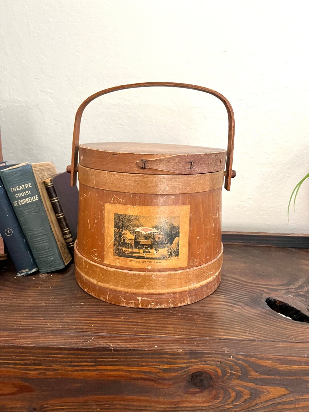 Vintage Primitive Firkin Bucket With Lid Sewing Bucket With Etsy