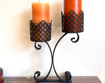 Vintage rustic metal candle holder