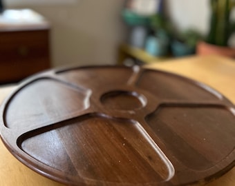 Vintage Mid-Century Modern Vermillion  Walnut Lazy Susan