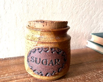 vintage stoneware sugar jar with lid