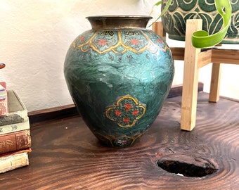 Gorgeous brass and enamel jar vase