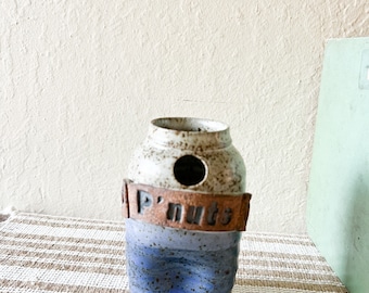 vintage handmade ceramic peanut container