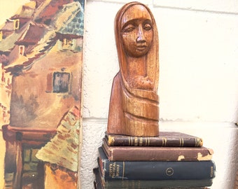 Vintage wood carved statue Madonna and child