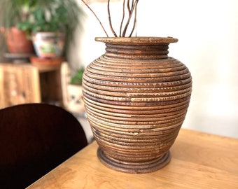 Vintage pencil reed boho basket vase