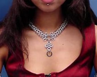 Danae Steampunk Necklace, Gothic chainmaille neck jewelry, Chainmail Renaissance faire & medieval event necklace handwoven in chain-mail