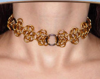 Steel-lace steampunk choker, Chainmaille metal lace neck jewelry, Gothic chains, Medieval chainmail accessory for Renaissance Fairs