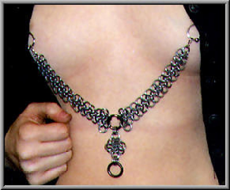 Danae nipple necklace chainmaille set, Chainmail lingerie for non-pierced and pierced nipples, Steampunk fetish jewelry set image 5