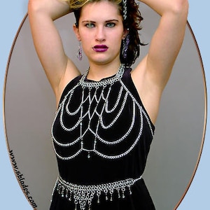 Amira Body Chains Jewelry, Chainmaille bodychain sexy lingerie fashion created, Chainmail belly dance top costume, Elven