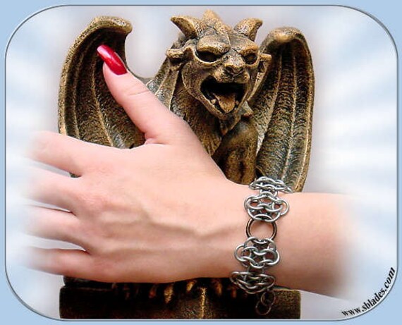 Steel-lace Chainmail Bracelet, Steampunk Gothic Chain Mail Jewelry 