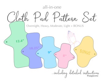 Cloth Pad Patterns; All-in-One Set of Patterns | Includes Light, Moderate, Heavy, Overnight Patterns + FREE bonus pattern.