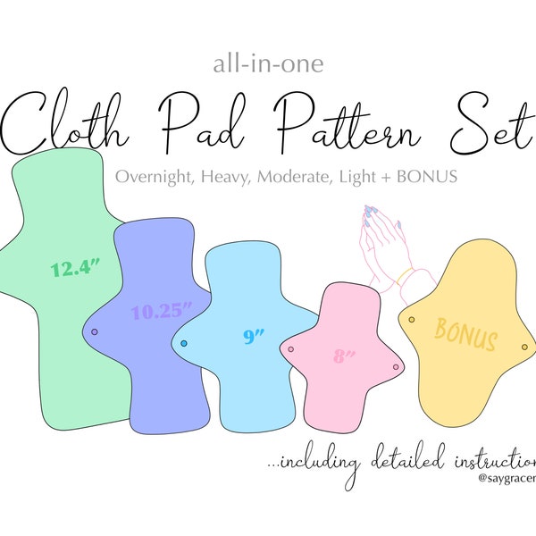 Cloth Pad Patterns; All-in-One Set of Patterns | Includes Light, Moderate, Heavy, Overnight Patterns + FREE bonus pattern.