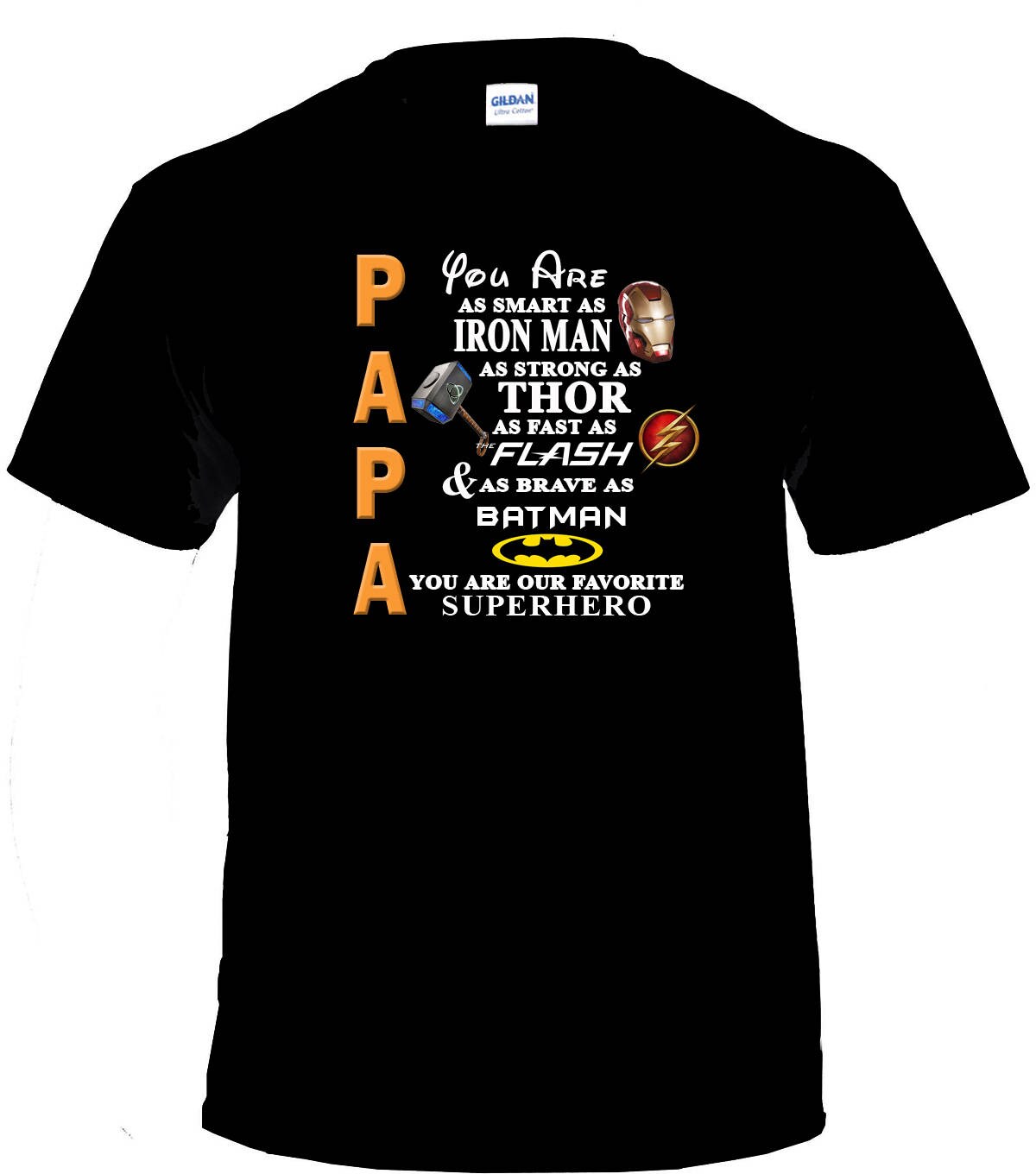 Papa Shirt With Superheroes and Logos 