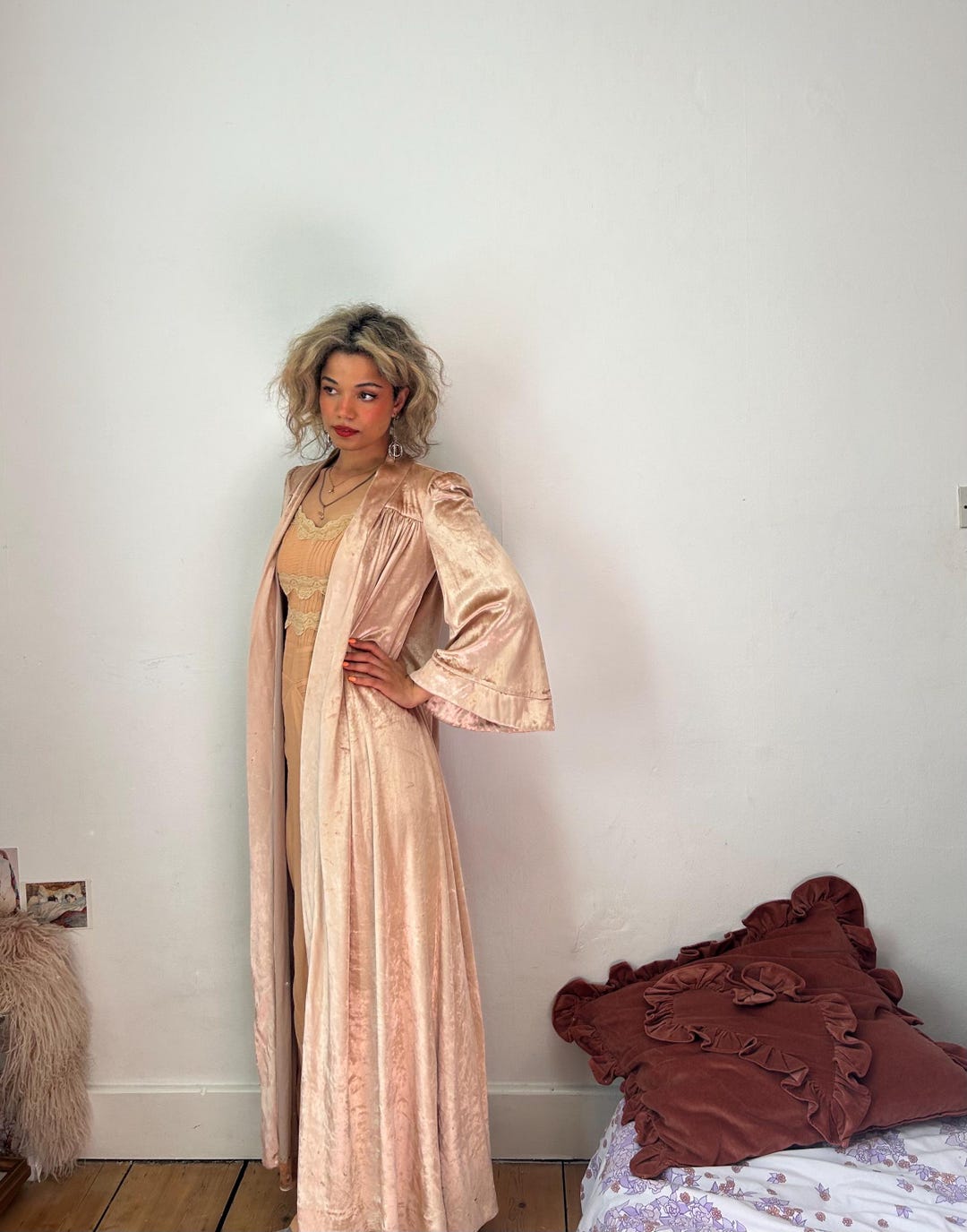 Vintage 70s Does 40s Biba Liquid Silk Pink Velvet House Coat Robe - Etsy