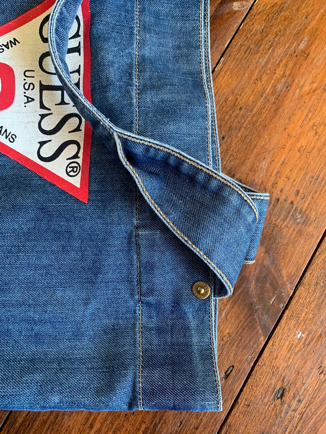 90s / 00s vintage GUESS jeans blue denim tote bag | Etsy