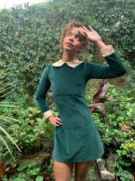Vintage 60s green velvet mini shift dress w/ Peter