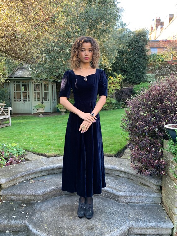Vintage Laura Ashley midnight navy blue velvet 80s