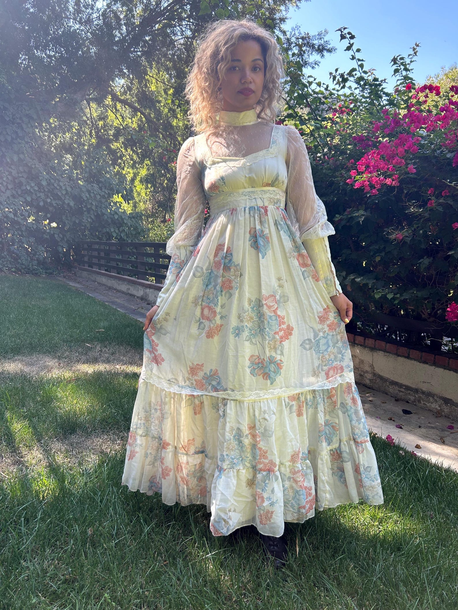 Vintage 70s Gunne Sax Cream Floral Maxi Dress With Bishop Sleeves ...