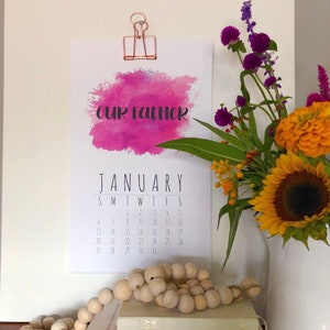 2025 Calendar | Meditations on the Lord&#39;s Prayer | Hand Lettered | Watercolor