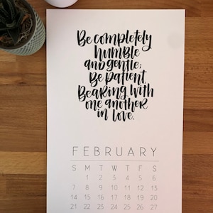 2025 Calendar | Black + White Hand Lettered Bible Verses