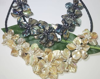 Handmade Sea Shell Freshwater Pearl Floral Necklace