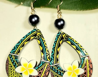 Polynesian Tribal Plumeria Earrings
