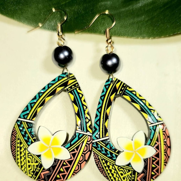 Polynesian Tribal Plumeria Earrings
