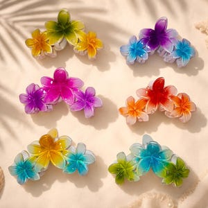 Hawaiian Triple Plumeria Flower Hair Claw Clip | Tropical Floral Hair Accessory | Colorful Acrylic Hair Clip | Island Style Hair Clip