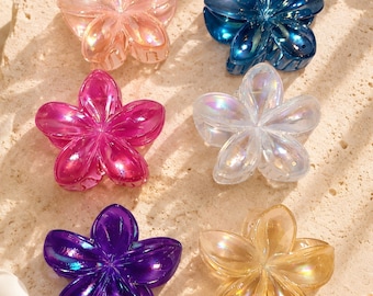 Iridescent Plumeria Flower Hair Claw Clip | Tropical Hawaiian Hair Accessory | Floral Hair Clip